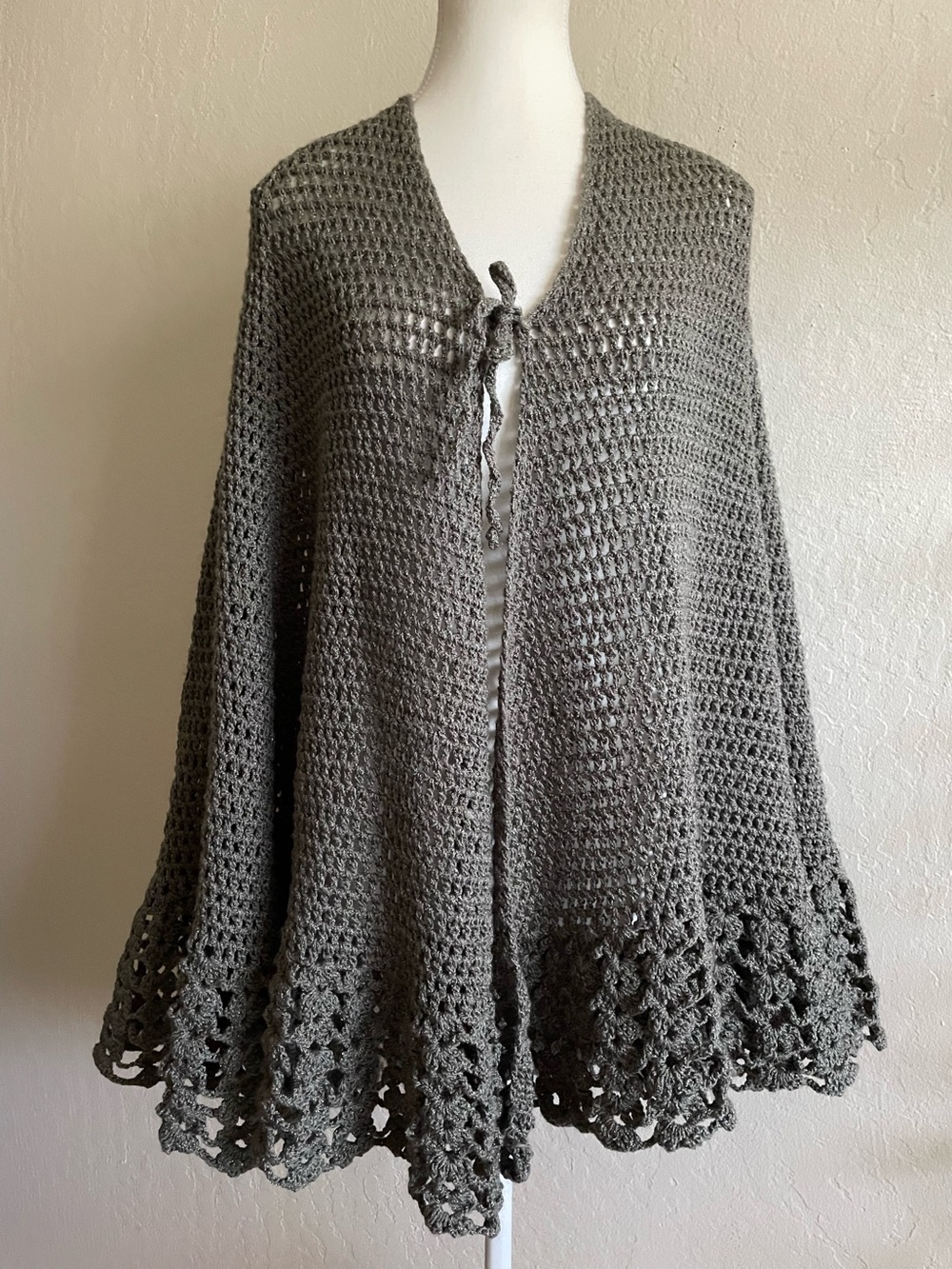 Hand crochet boho green shawl
